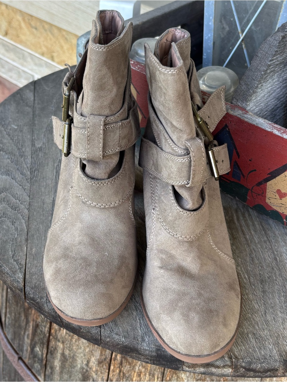 American Eagle Outfitters Taupe Faux Suede Buckle Ankle Boots